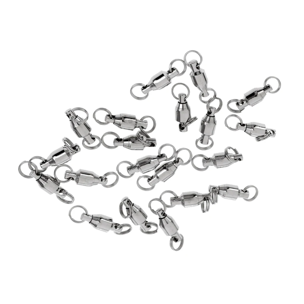 20 Pieces Rolling Barrel Swivel Alloy Ball Bearing Swivels Connector Solid Rings Fishing Replacement Tackles 