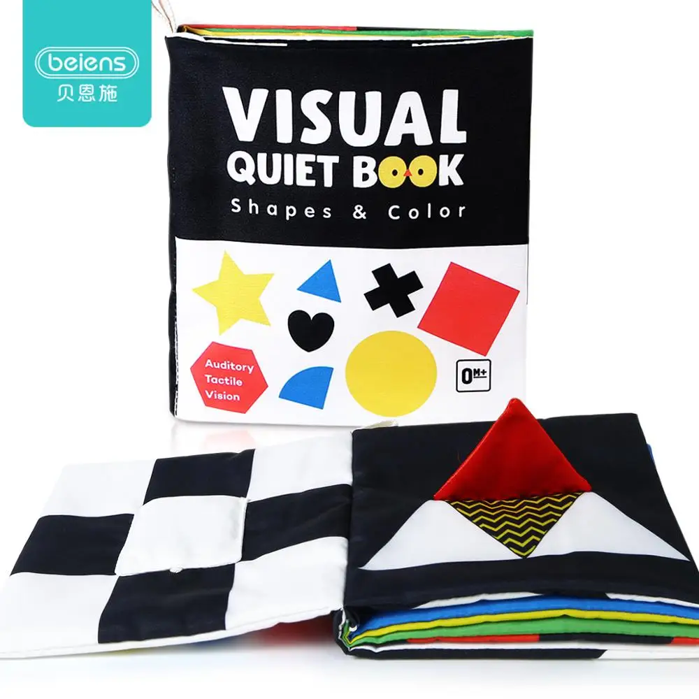 Beiens Baby Book Visual Quiet Kids Educational Toys Infant Montessori 3D Cloth Books Mirror Black and White High Contrast | Игрушки и