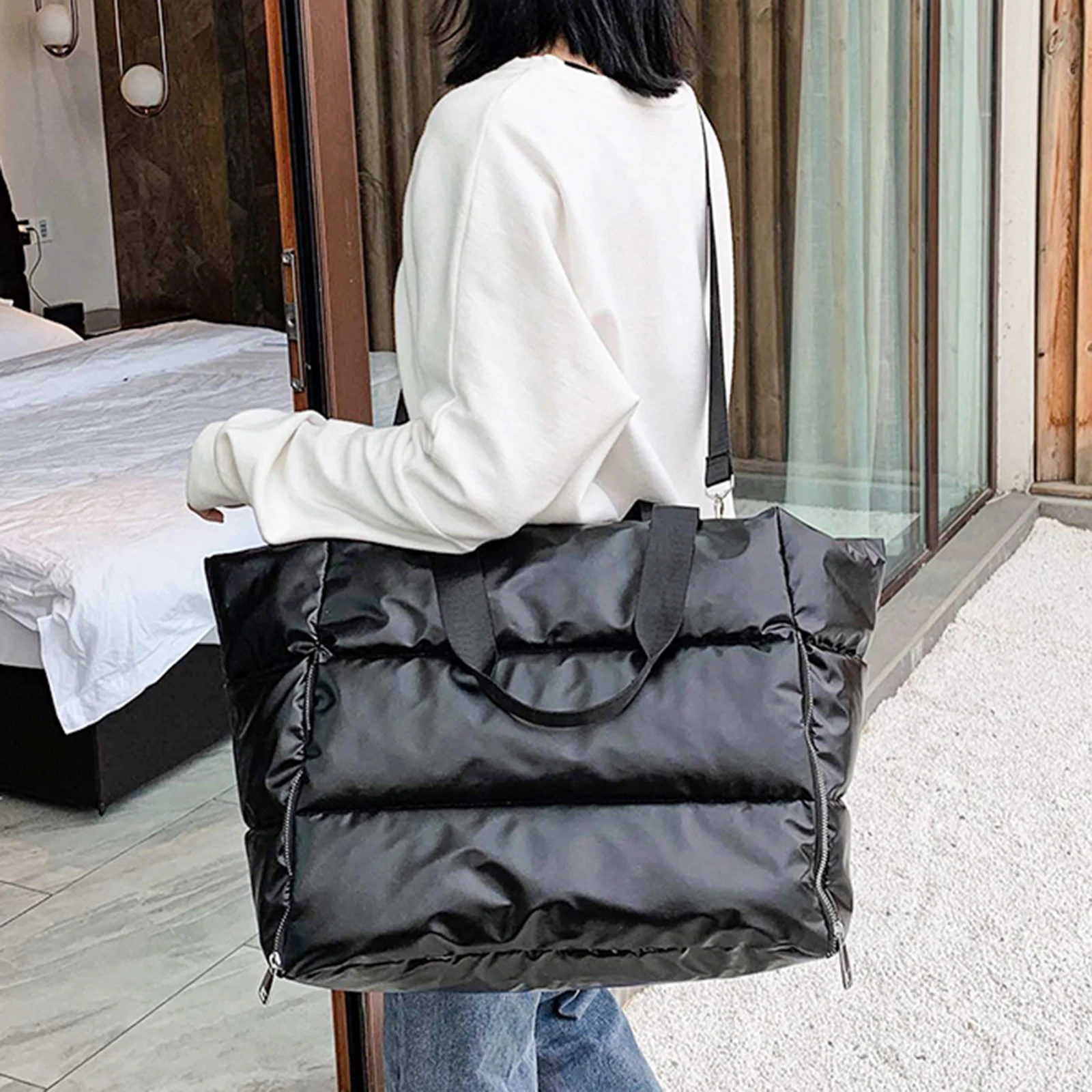 Women Sports Handbag Gym Duffle Travel Messenger Luggage Shoulder Bag Black