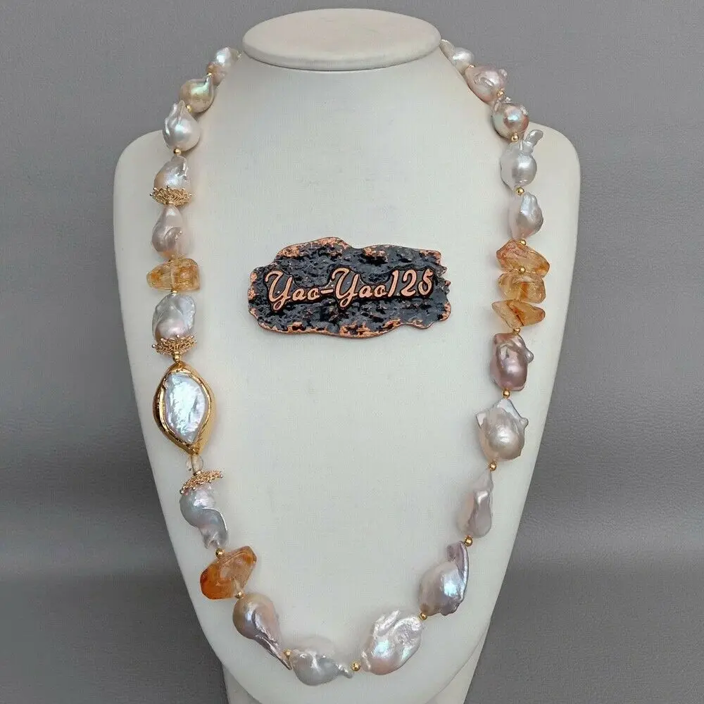 

24" Natural Keshi Pearl Citrine Necklace