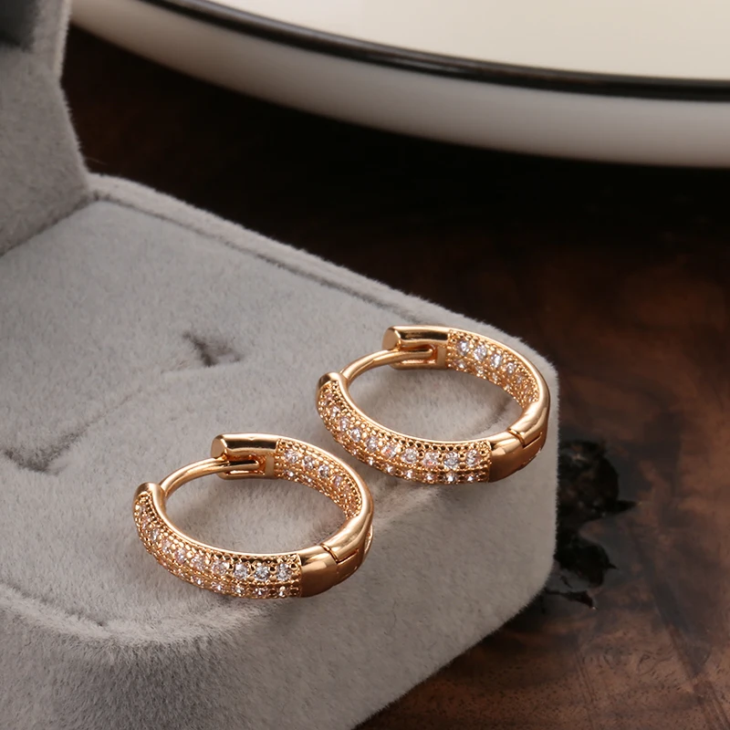 Hoop Earrings JULYDREAM Classic Double Layer Full Zircon 585 Gold Color for Party Wedding