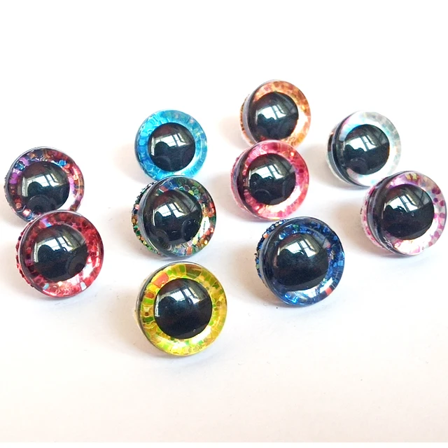 20pcs/lot 3D Findings Stuffed Toys Glitter Safety Eyes Nonwovens Hard Washer Clear Plush Doll Round Plastic Safety Eyes 3
