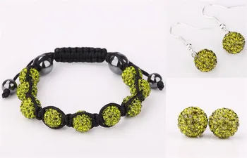 

ger23nt Jewelry Free Shipping 10mm 5Pcs/Lot Micro Pave Disco Ball crystal Set Bracelets+Earring For Women HHC Hotsale