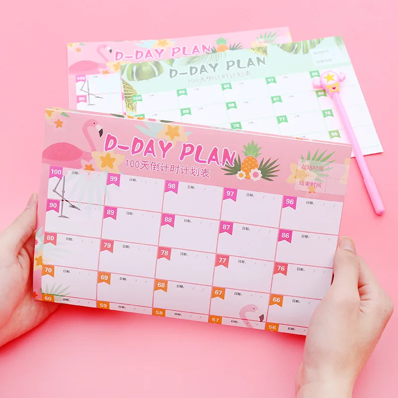 

100 Days Countdown Calendar Learning Schedule Periodic Planner Project Svelte Examination Countdown Kawaii Flamingo