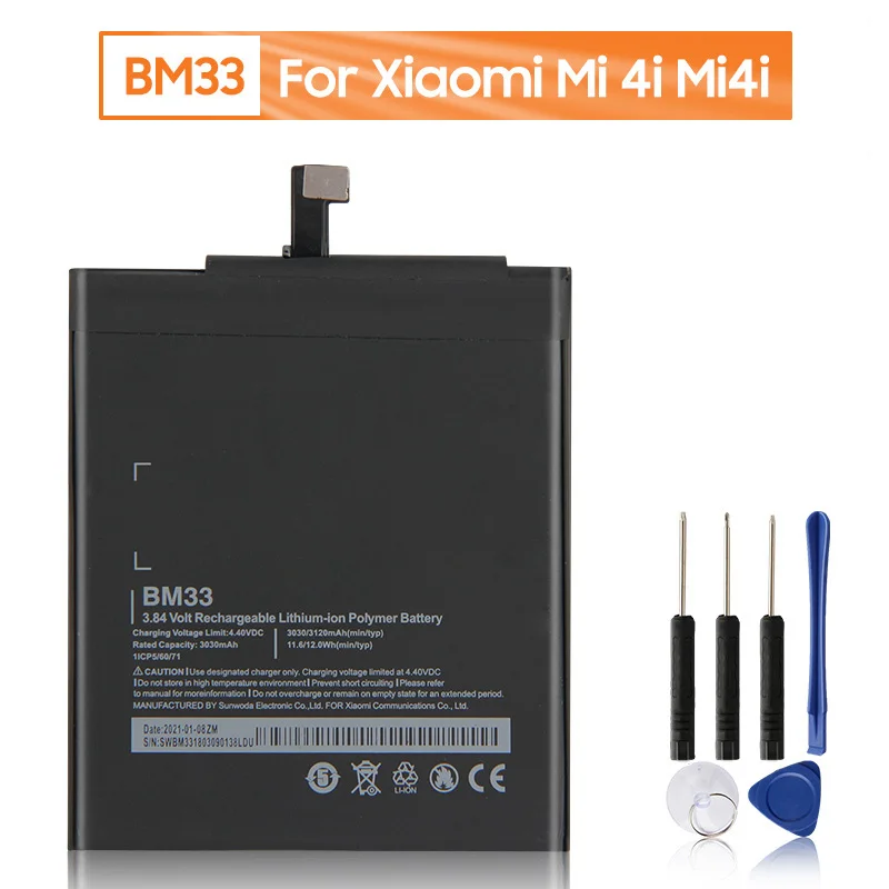 

NEW Replacement Phone Battery BM33 For Xiaomi Mi 4i Mi4i BM33 Rechargeable Battery 3120mAh