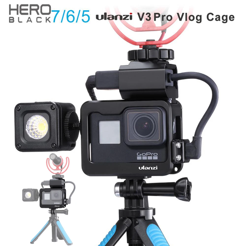 Ulanzi V3 Pro металлический Vlog чехол клетка для Gopro Hero черный 7 6 5 холодный чехол для обуви с батарея для микрофона адаптер микрофонный зажим для кабеля