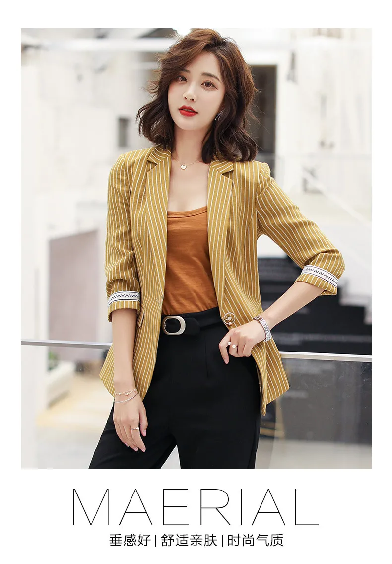 

Stripes Small Suit Coat Women's 2019 New Style Korean-style-Style One-Button Casual Tops Slim Fit Business Suit