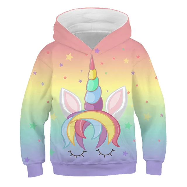 Girls Unicorn Hoodies 4 5 6 7 8 9 10 11 12 -14 Years Kids Sweatshirt Unicorn Hoodies Boys Hooded Autumn and Winter Girl Clothes Tzwy-13266