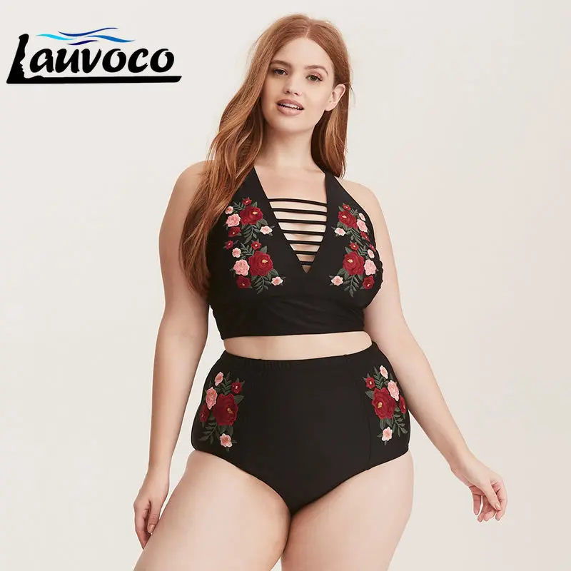 

Women Rose Floral Printed Bikini Set Mesh Big Bust Swimwear High Waisted Plus Size XL XXL XXXL Large Size Swimsuit Fat Biquini