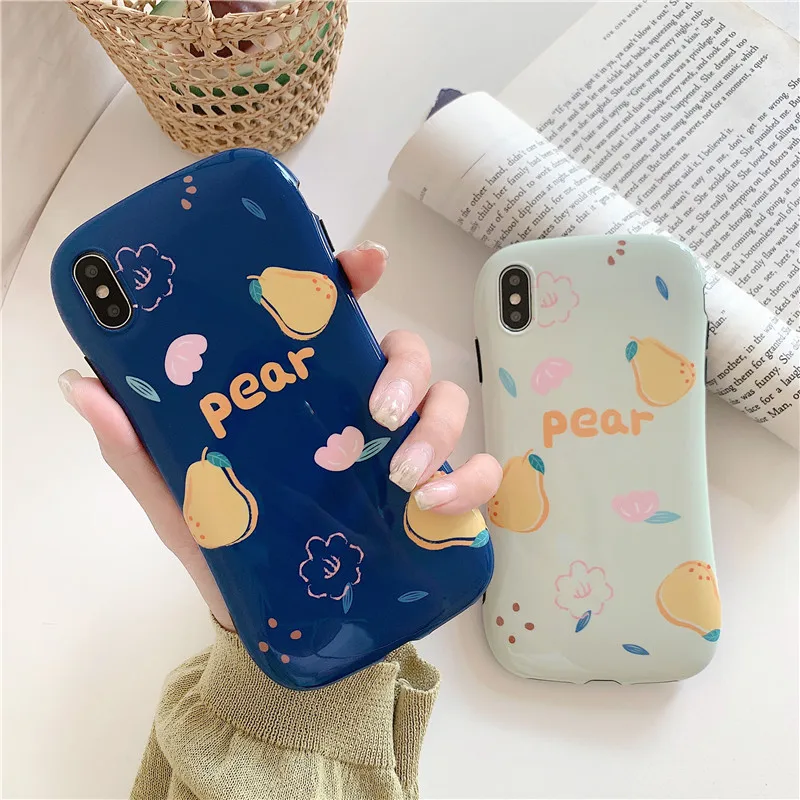 

GYKZ Cartoon Pear Glossy IMD Fitted Case For iPhone X XS MAX XR X 7 8 6 6S Plus Small Waist Soft Phone Cover For iPhone 8 Fundas