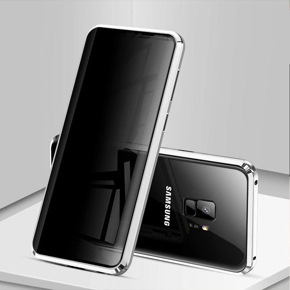 Магнитный чехол для samsung Galaxy S10, 5G, S9, S8 Plus, защита от прописывания, закаленное стекло, полное покрытие, Защита для samsung Note 8, 9 - Цвет: Silver