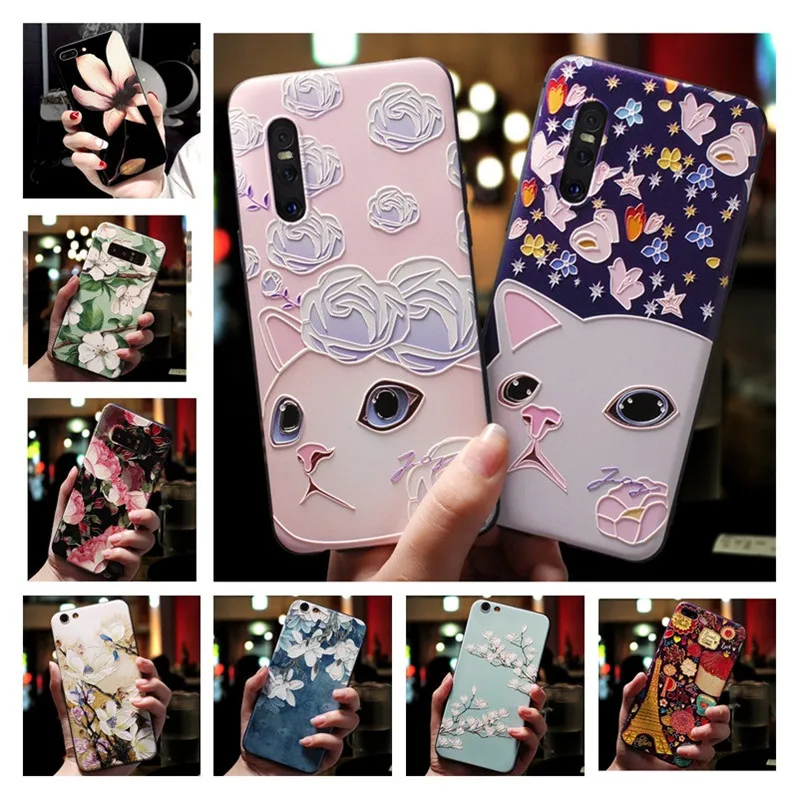 

For VIVO Z1 Pro Case 6.53 inch Silicone 3D Emboss Cute Cat Floral Painted Back Cover Case For Vivo Z1Pro Case Soft Black Bumper