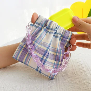 

Women Wallet 2020 Fashion Casual Plaid Grid Chain Cosmetic Case Girls Handbag Cute Rainbow Colorful Female Makeup Storage Bag