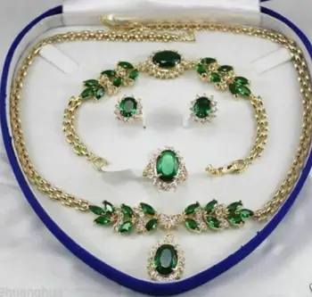 

Fashion jewelry Free Shipping 18 natural green zircon necklace 18 "bracelet 7.5" Earr no box AAA