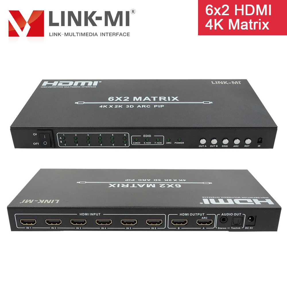 LINK-MI 6x2 HDMI матрица 4K @ 30 Гц с двойной дугой PIP 3D Поддержка мобильных входов 1x2