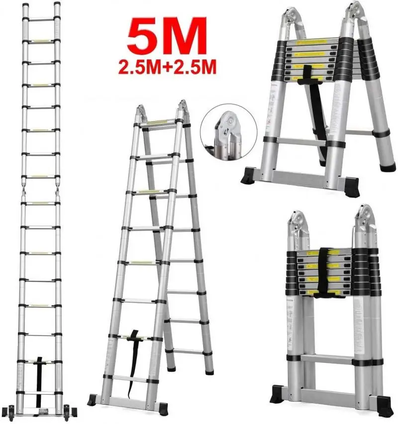 5m Foldable Telescopic Herringbone Ladder Multi Purpose Industrial Straight Industry HWC |