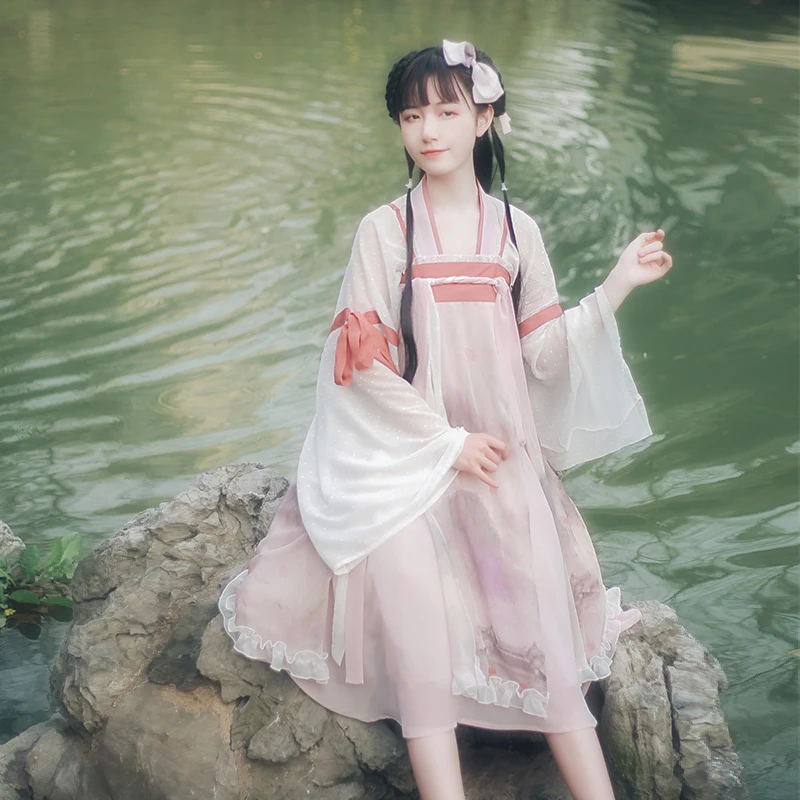 

Sweet lolita elegant victorian preppy style student Hanfu retro set top +skirt kawaii girl loli cos gothic lolita kimono dress