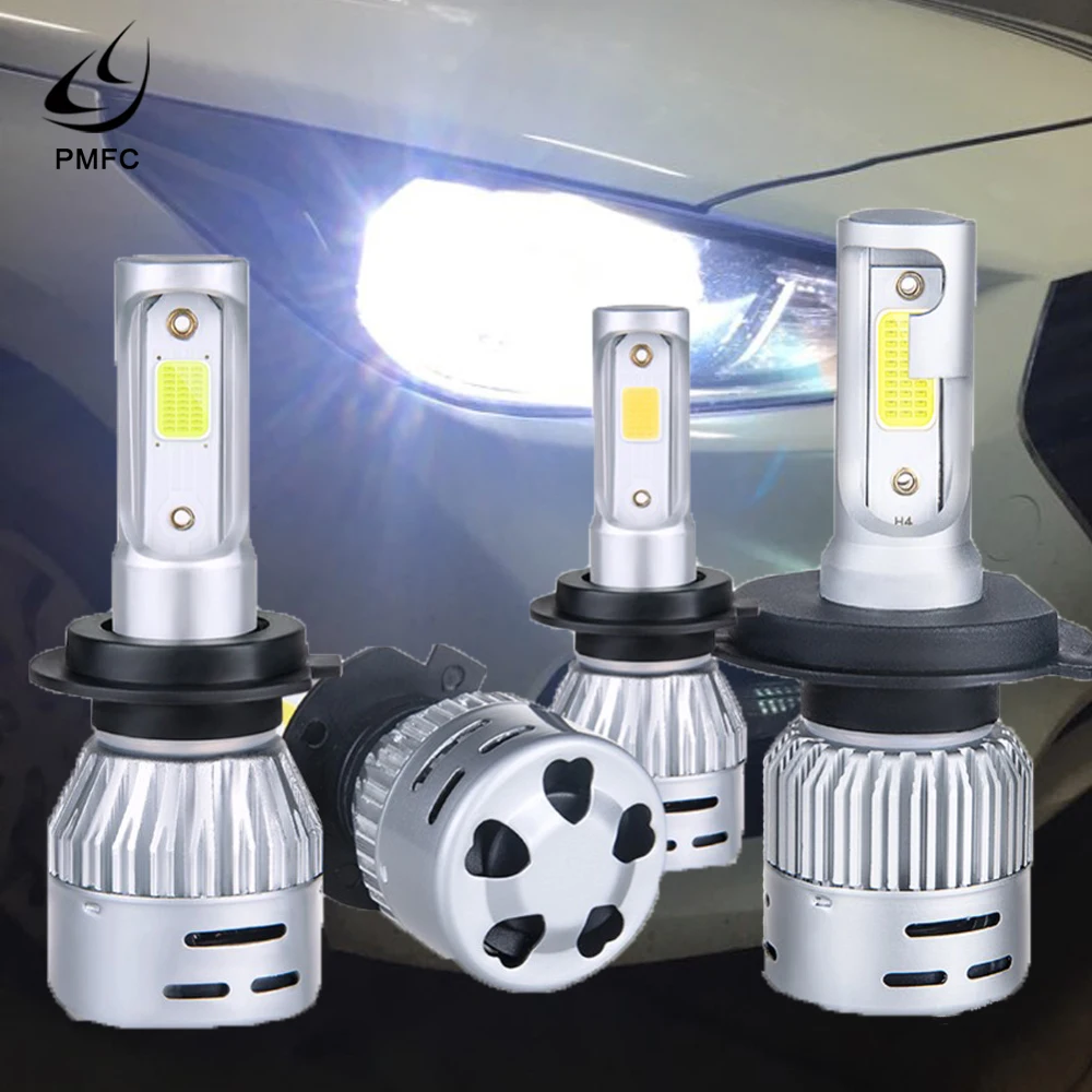 Светодиодные лампы для автомобильных фар PMFC COB H4 H7 LED 3000K 4300K 6500K 8000K 12V 8000LM H1 H11 HB3 9006