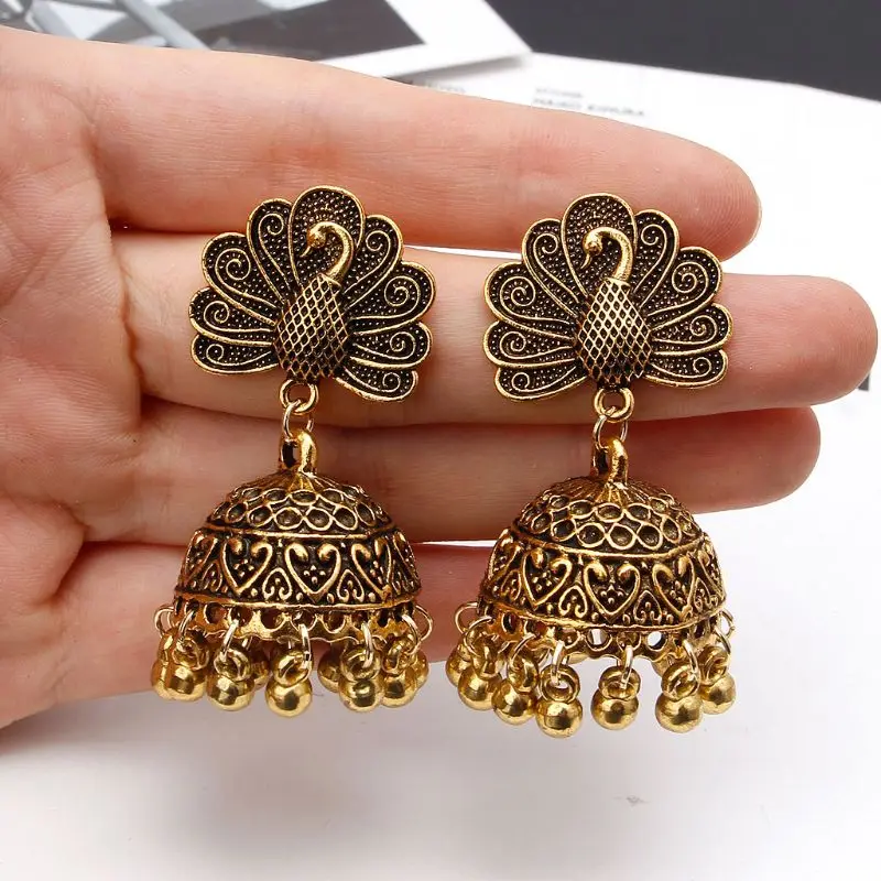 Бохо Винтаж Павлин Jhumka индийский этнический Болливуд Цыганский родовой висячие