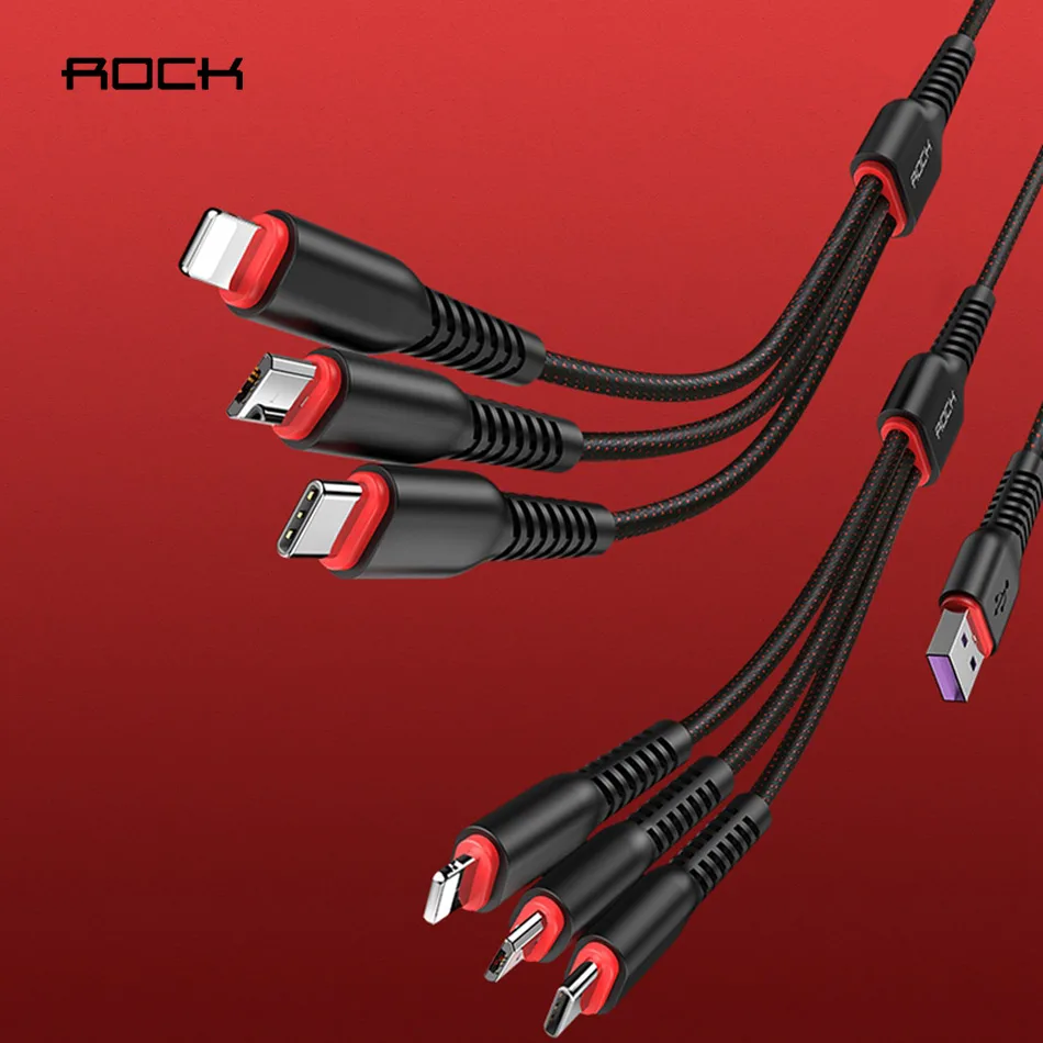 

ROCK 6 in 1 USB Cable for iPhone XR X XS Max Micro usb C Fast Charging Cable for Samsung S8 Xiaomi Cord for Mobile Phone Cable