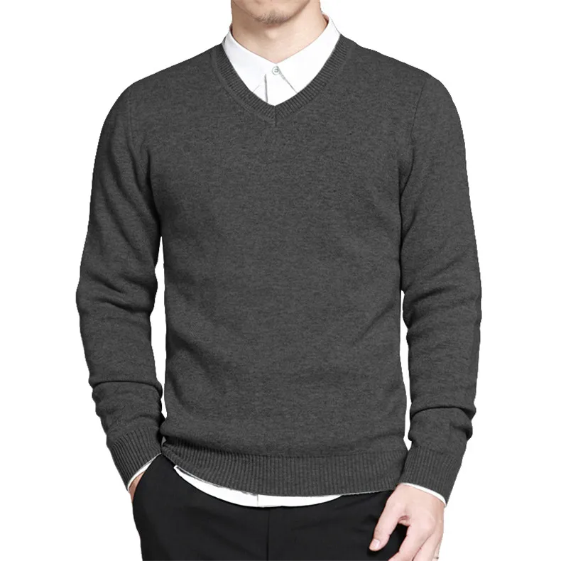 Slim Sweater Pollovers Men Casual Cotton Sweater Jumper Pullover Male Business V-Neck Knitwear Jersey Man Plus Size 4XL Black 05