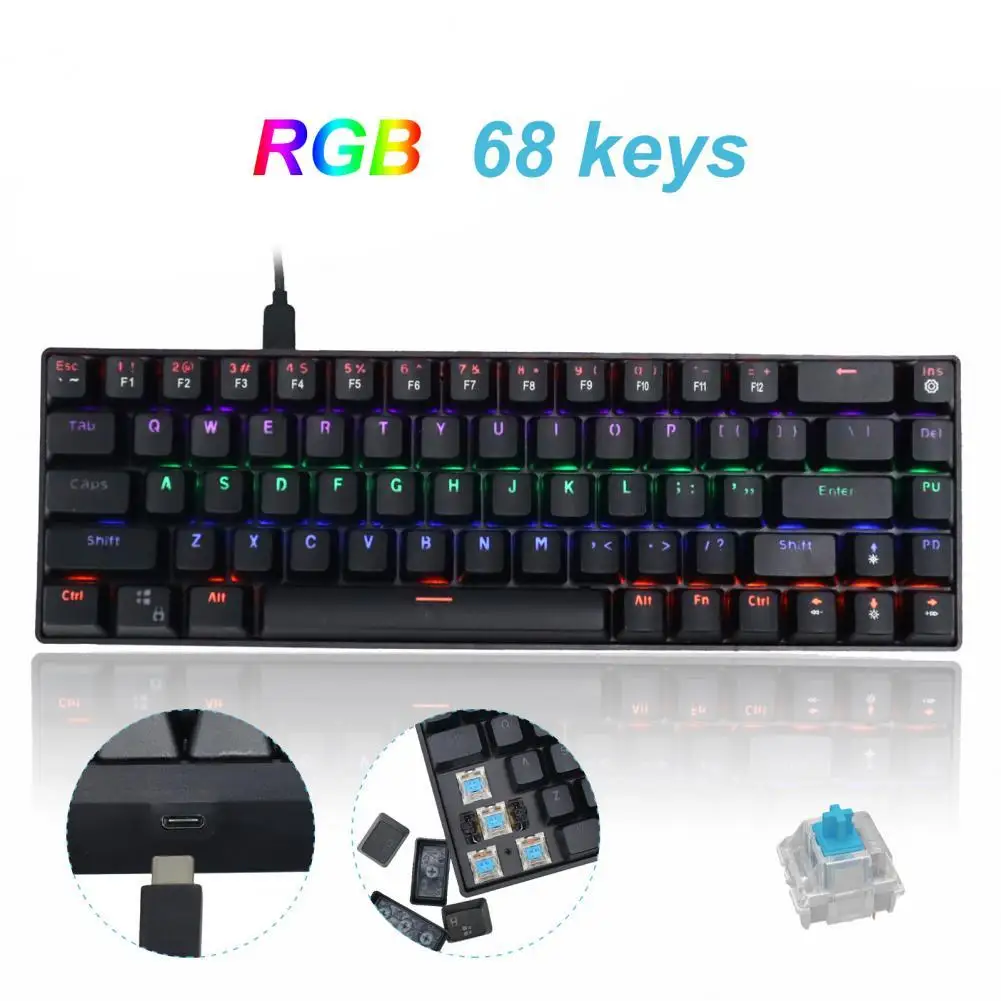 

DK68 Mechanical Keyboard Blue Axle Mixed Backlight Wired Keyboard Waterproof 68 Keys Type-C Mini Wired Keyboard for Computer