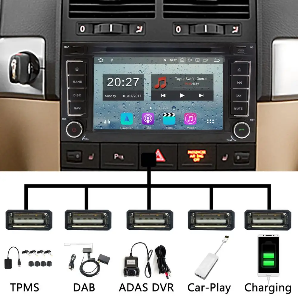 Автомобильный DVD плеер с 5 USB портами Android 9 0 Восьмиядерный для Volkswagen VW Touareg 2004 2011 T5