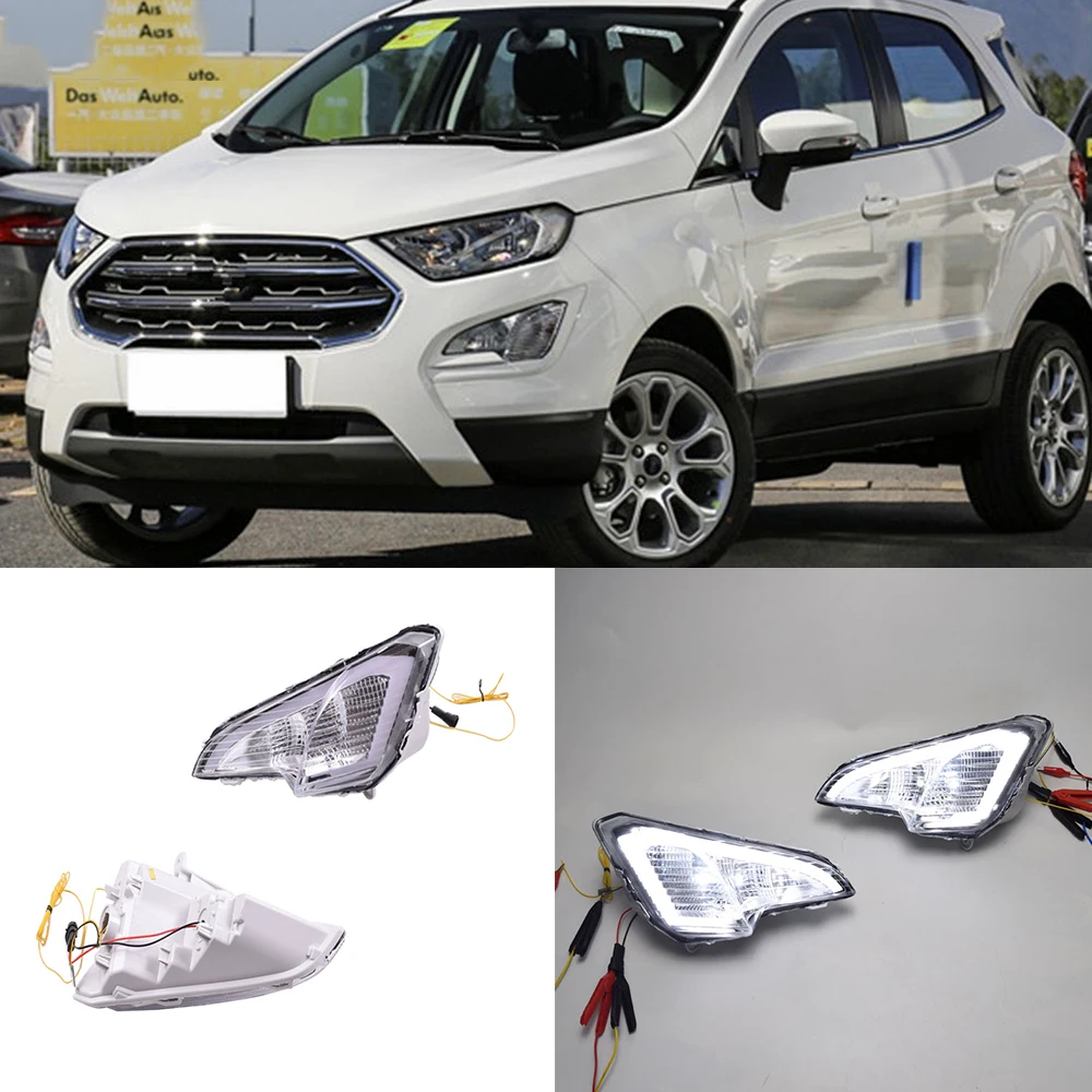 

2Pcs/lot Car Special LED Car DRL Daytime Running Lights with Turn Signal Yellow Flashing Waterproof for Ford EcoSport 2019 12V
