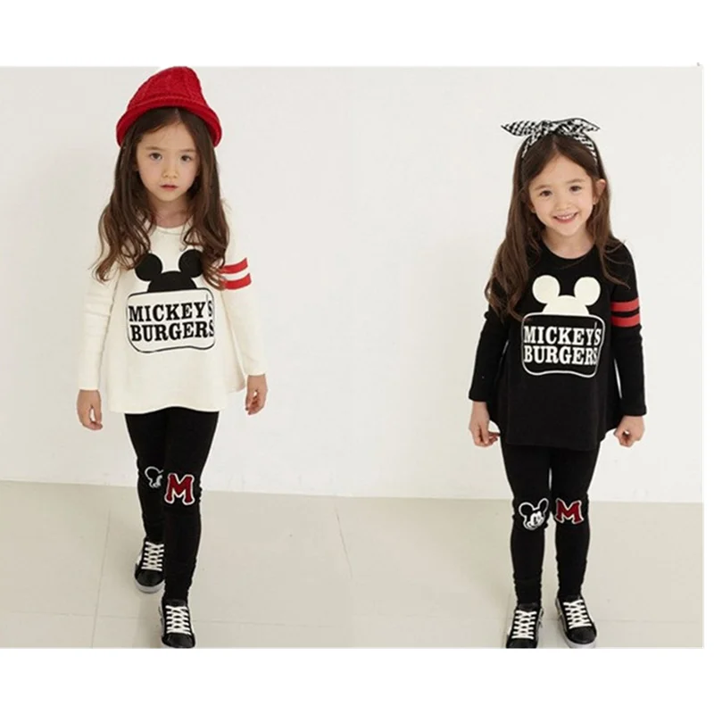 

Baby Girls Tops+Pants Clothing Sets For Girls Sweatshirt+Pants Minnie Mickey Pattern Cartoon Cotton Clothes