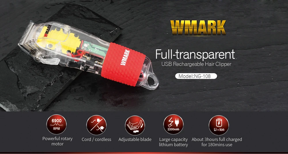 Wmark máquina de cortar cabelo recarregável, aparador