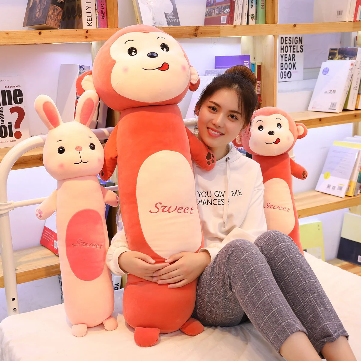 Цилиндрический плюшевые животные длинные средства ухода за кожей Kawaii постоянного обезьянка Банни лягушка Лев мягкие тела подушку компаньон, 4 размера