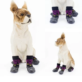 

Halloween Pet Waterproof Anti-slip Purple Socks Rubber Sole Paw Protectors, Small Medium Large Dog Dirty-proof Feet Cover Gift