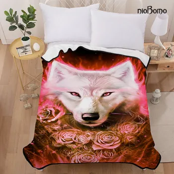 

niobomo New 2020 Fashion plaid bedspread blankets for bed high quality blanket 3D 100%Polyester Rose and Wolf patter 150cm*200c