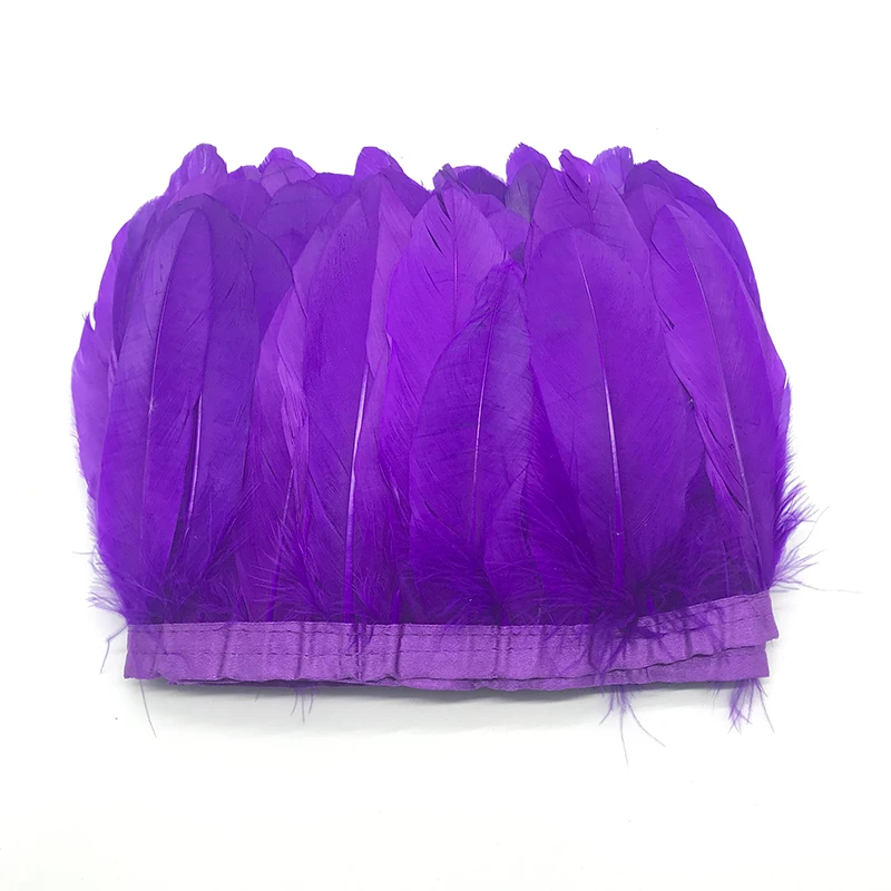 Горячая гусиное перо планки 1 м/лот окрашенные настоящие гуси перо ленты с бахромой для платья юбка Ткань Пояс декоративная одежда - Цвет: Фиолетовый