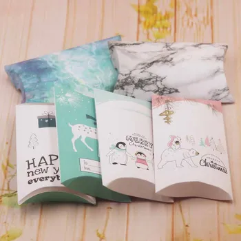 

New style 50pcs pillow packaging new arrived fashion printing kraft/white 12*7*2cm pillow box jewelry display high-quality