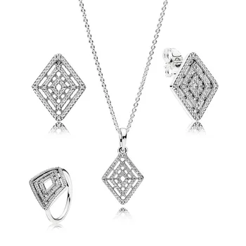 

NEW High Quality 100% 925 Sterling Silver Jewelry Suit Geometric Line Original Ring Charm For Women Jewelry DIY Gift