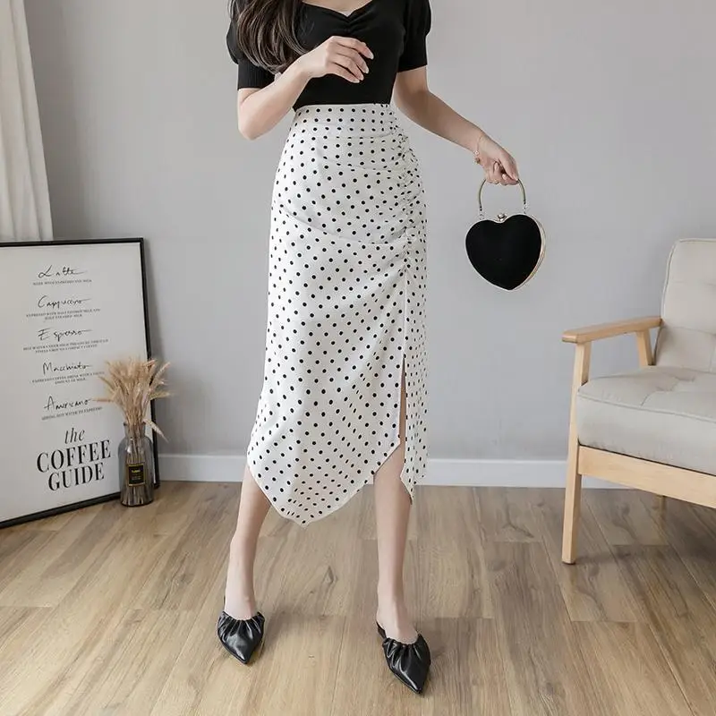 

ICHOIX Polka Dot Print Long Maxi Summer Skirt Women Fashion 2020 Ladies White Black Split High Waist A-line Sun Skirt Female