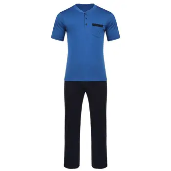 

Men Pajama Pants Set Casual O-Neck Short Sleeve Patchwork Casual, Home Contrast Pajamas Color Loose Sleepwear