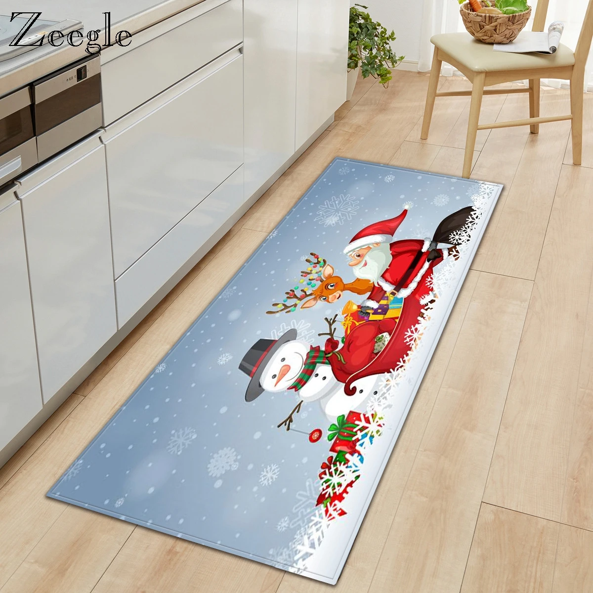 Zeegle Christmas Prited Long Kitchen Carpet Non-slip Water Absorbent Soft Mat Doormat Hallway Welcome Out Rug Living Room Carpet