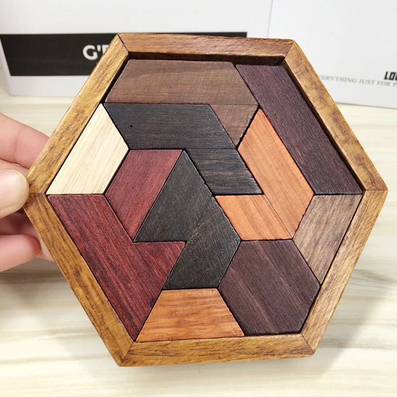 

Wooden Hexagon Intelligence Geometry Jigsaw Puzzle Kindergarten Baby CHILDREN'S Building Blocks Jigsaw Puzzle Toy