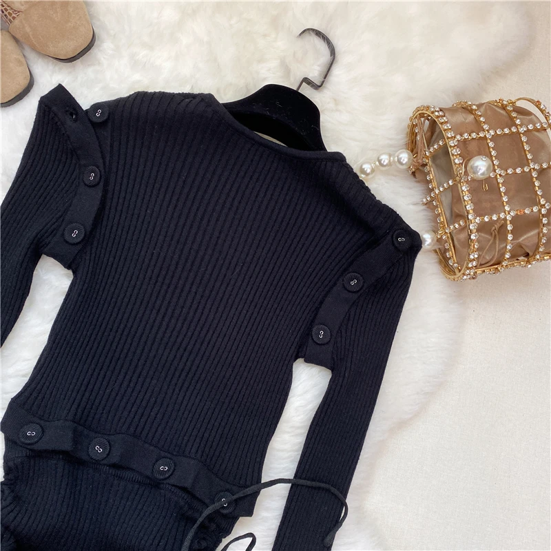 2020 Spring Removable Button Sleeves Ribbed Knit Top Women's Stretch Sweater Pullover Bodycon Tops Skinny Shirt Jumper Femme 2020 Spring Removable Button Sleeves Ribbed Knit Top Women's Stretch Sweater Pullover Bodycon Tops Skinny Shirt Jumper Femme