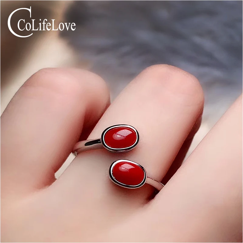 

CoLife Jewelry 100% Natural Italian Red Coral Ring for Daily Wear 4*6mm Precious Coral Silver Ring Birthday Gift for Girl