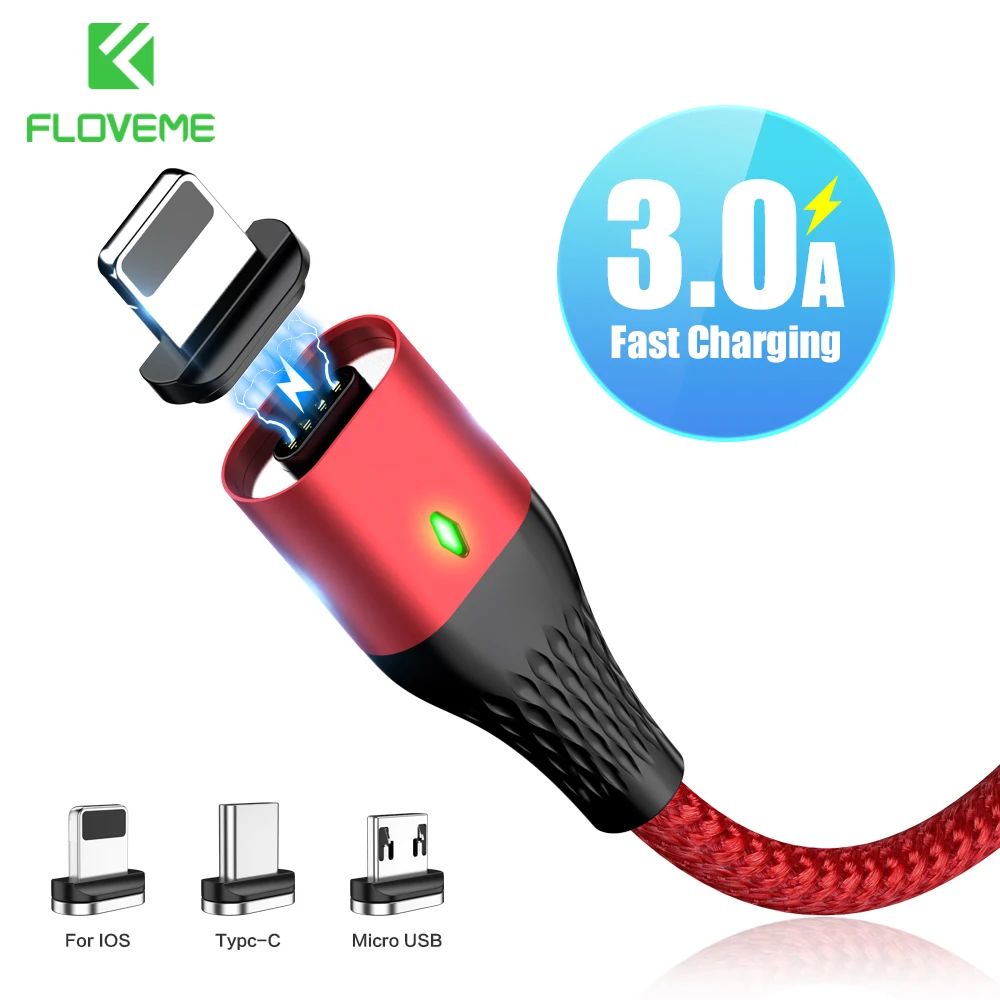 FLOVEME 3A Магнитный кабель магнитная зарядка Micro usb type C Быстрый зарядный телефон type-C