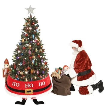 

Christmas Tree Skirt With Santa Claus's Feet Collar Houshold Durable Christmas Tree Base Cover Christmas Party Home Decoration