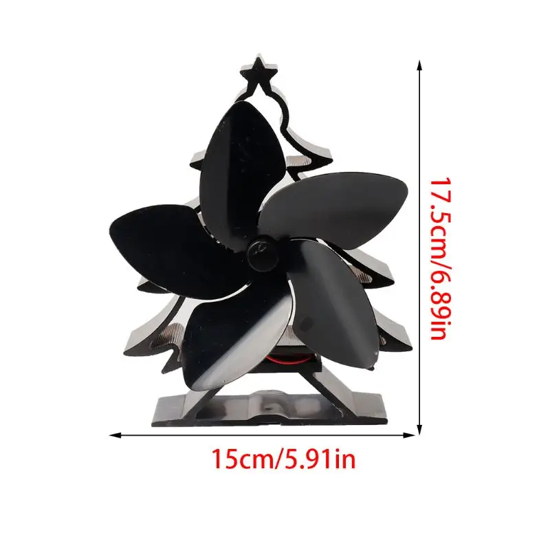 5 Blade Christmas Tree Shape Heat Powered Stove Fan Aluminium Eco-Friendly Wood Log Burner Fireplace Stove Fan