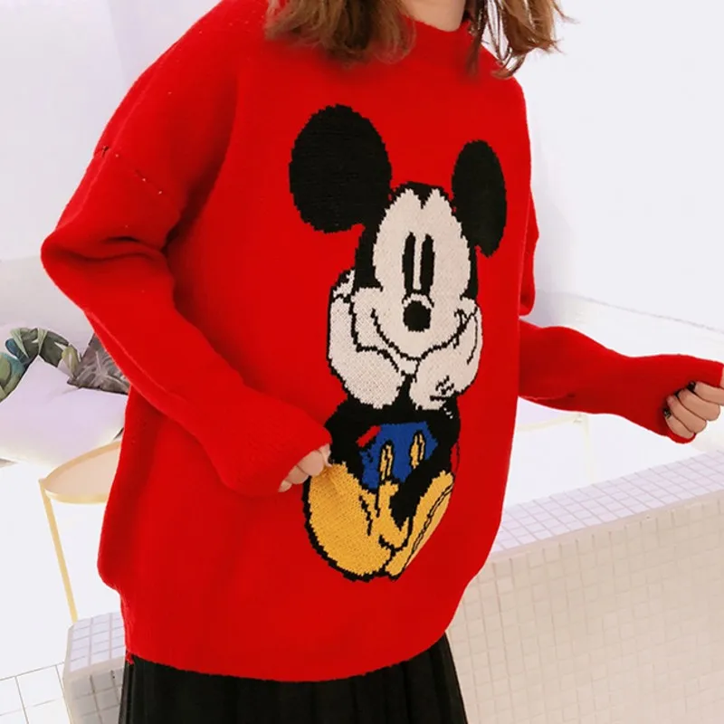Новинка, вязанные свитера с Микки Маусом для подиума на осень и зиму, женские джемперы, вязаный модный свитер пуловер Женский Camisola - Цвет: red
