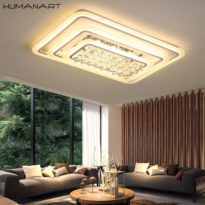

Modern Rectangular K9 crystal ceiling lamp indoor foyer LED remote control ceiling light 160w LED lamp for study dining room