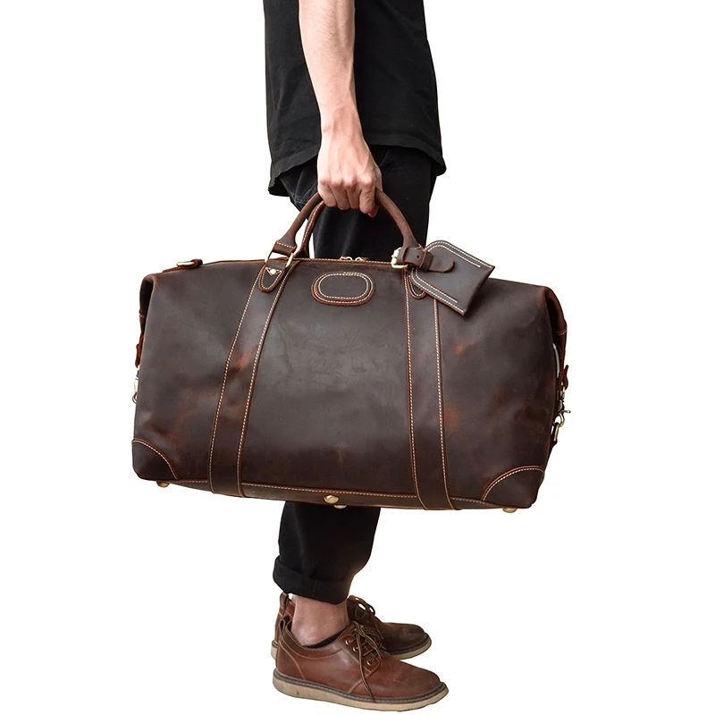 Мужская сумка из натуральной кожи для путешествий 2" Дорожная сумка большая винтажная crazy horse кожаная сумка на молнии для переноски на выходных спортивная сумка