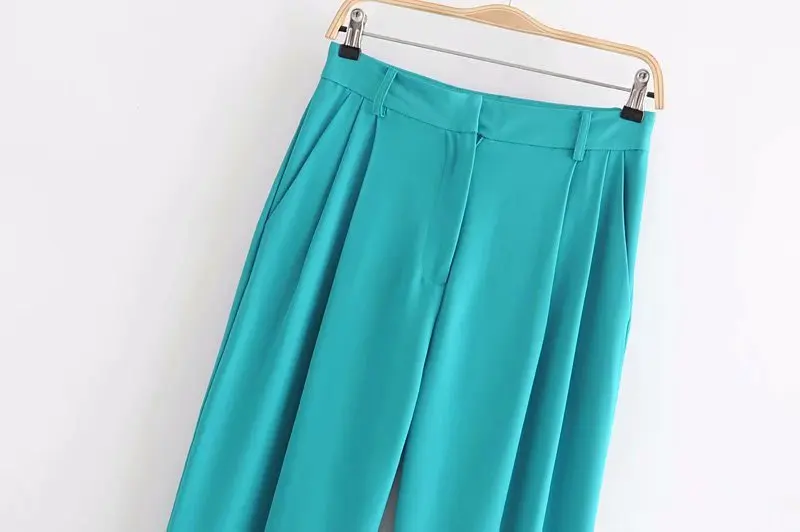 Женская мода сплошной цвет подол свернутые складки прямые брюки шикарный офис леди одежда молния fly повседневные длинные брюки-шаровары P565