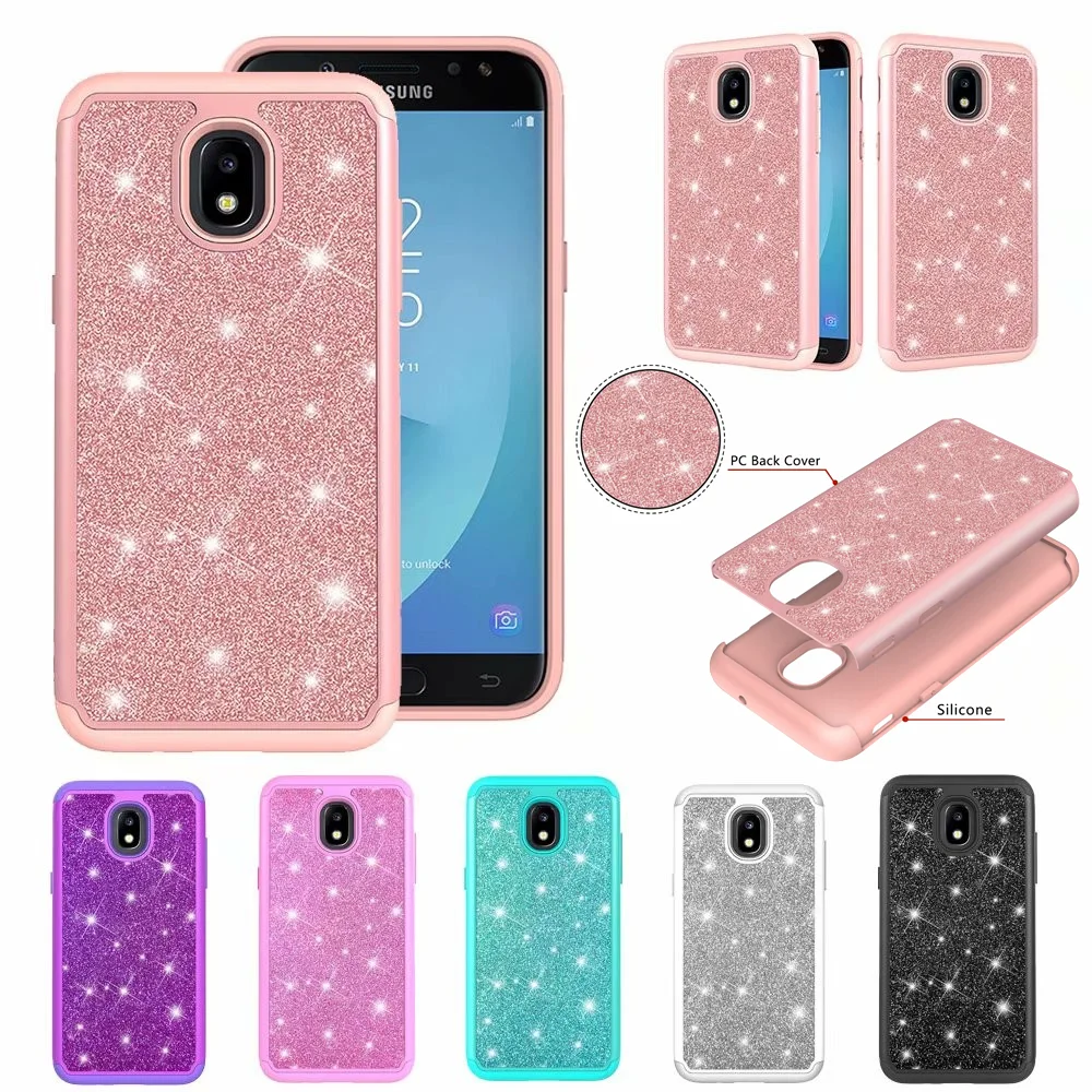 

Phone Case For Samsung Galaxy J2 Core J3 J7 2018 J3 2016 2 in 1 Glitter powder anti falling case heavy protection cover